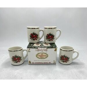 Ten Strawberry Street O Christmas Tree Mugs Set of 4 Rocking Horse Vintage 1987
